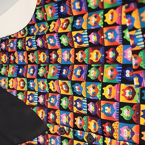 Saddle River Vintage Cat Vest Multicolor 4 Front Buttons Tie Back 2 Fake Pockets - Picture 4 of 5